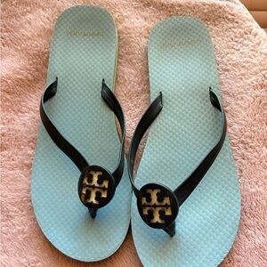 Tory Burch Aqua and Navy flip flops